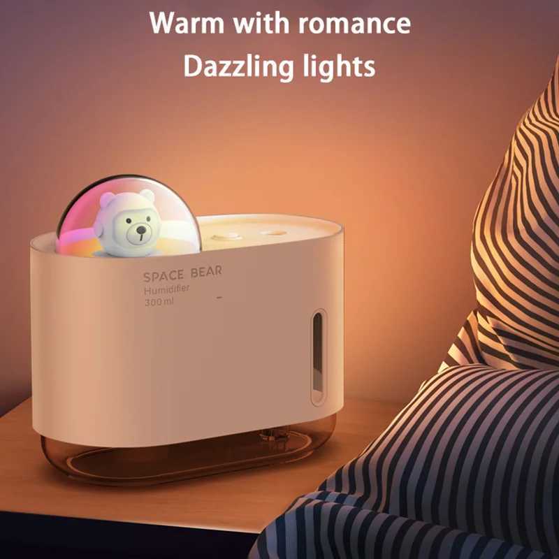 300ML USB cartoon hollow bear portable humidifier Incense Maker mini desktop air atomizer household silent spray Y241104