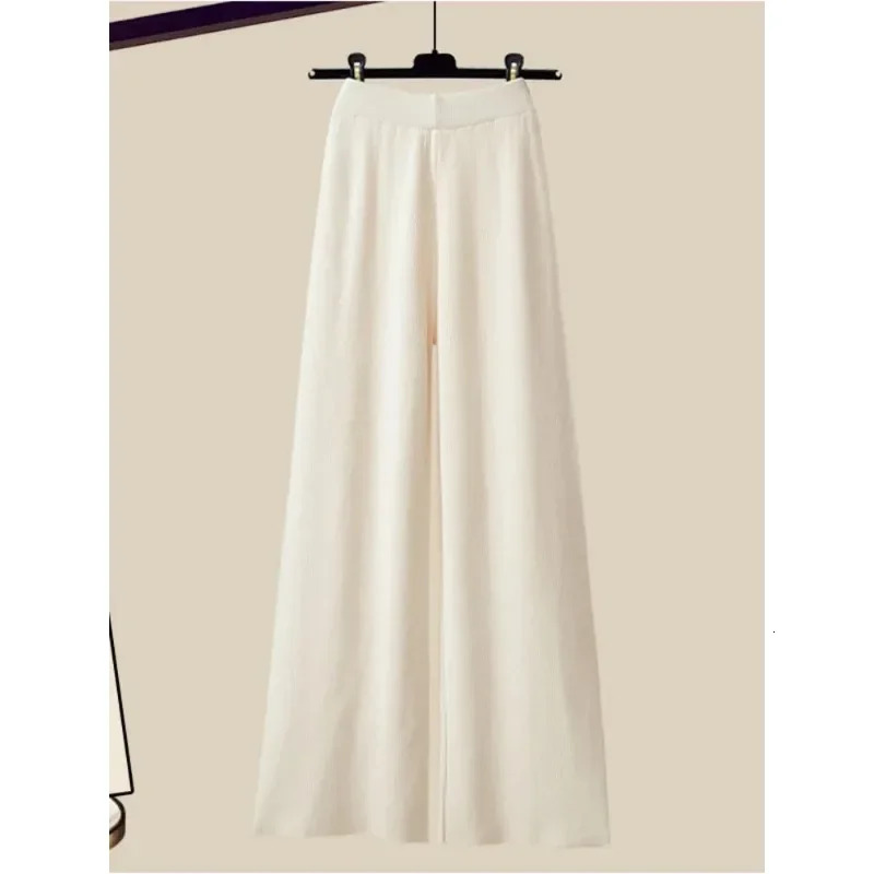 Winter 3 Piece Sets Womens Outfit Office Ladies Elegant Irregular Knitted Sweater Shirt Wide Leg Pants Set Women Clothing N434 241028