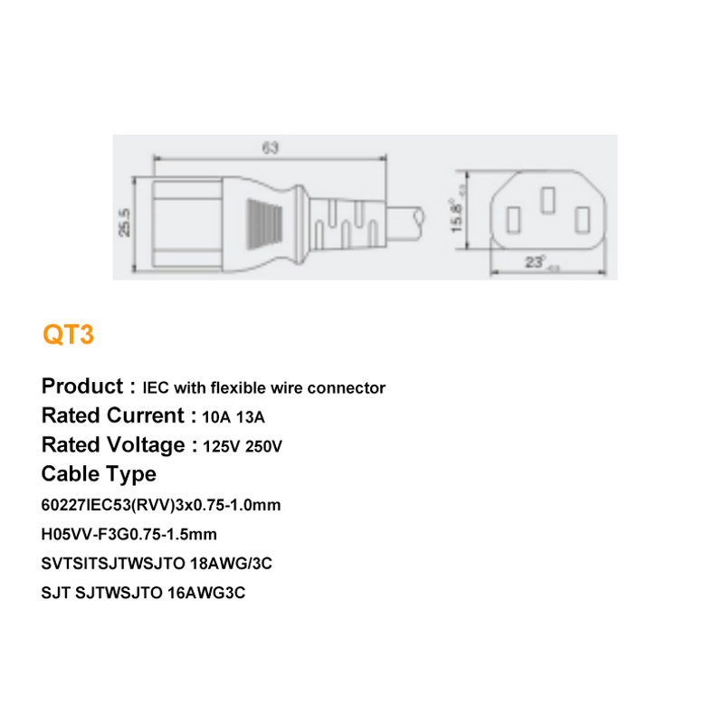 factory 3 Prong IEC C13 C14 Female To Male Connector Computer Monitor Electric Extension Cable AC Power Cord