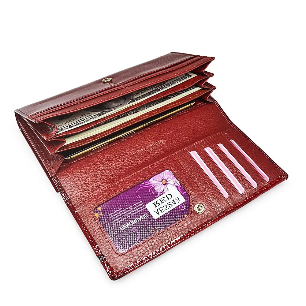 Womens genuine leather wallet pattern womens long wallet genuine leather wallet with coin clip clutch 241028