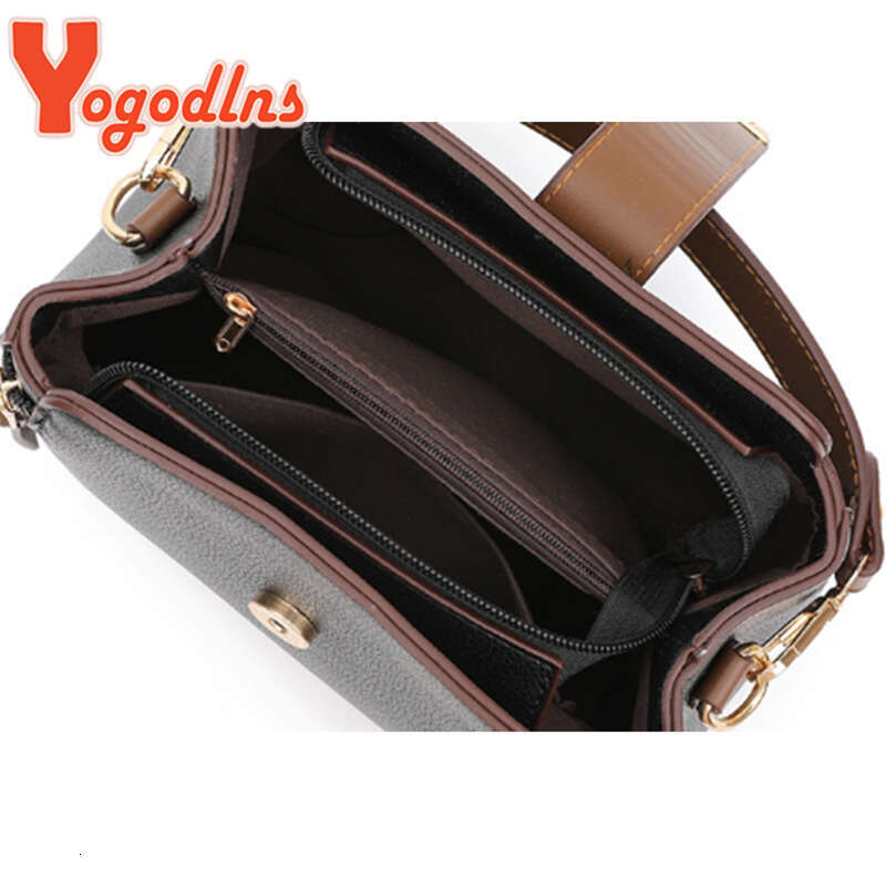 Designer Bag Yogodlns Luxury Splicing Handbag For Women PU Leather Bucket Shuolder Bag Fashion Handle Bag Brand Shopping Mommy Crossbody Bag purse lux