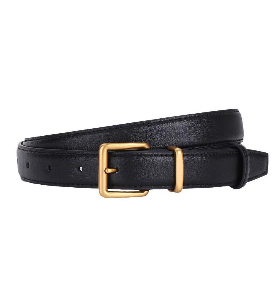Fashion Smooth Buckle Belt Retro Design Thin Waist Belts for Men Womens Width 2.5CM Genuine Cowhide 4 Color