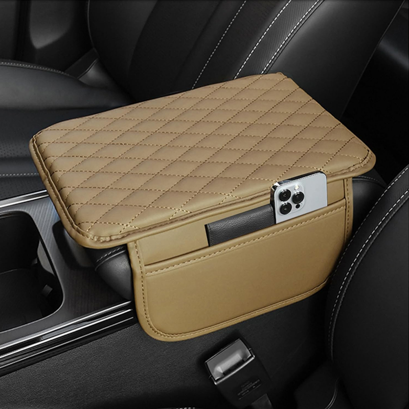 Upgraded Center Console Cover Microfiber Leather Cover Cushion with 2 Bags Universal Armrest Storage Box Car Interior Accessories
