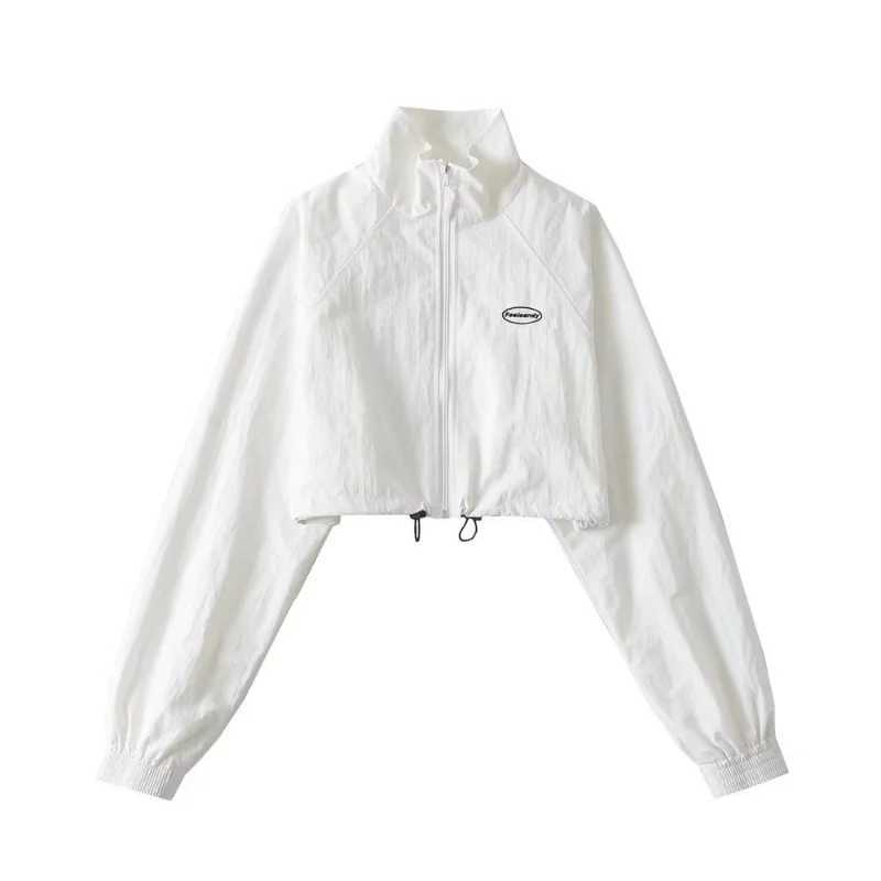 Women's Jackets Cropped Track Jacket Womens Retro Zipper Windproof Underwear Y2k Korean Fashion Gorpcore Girls White Black Short Coat Y241029KMT4