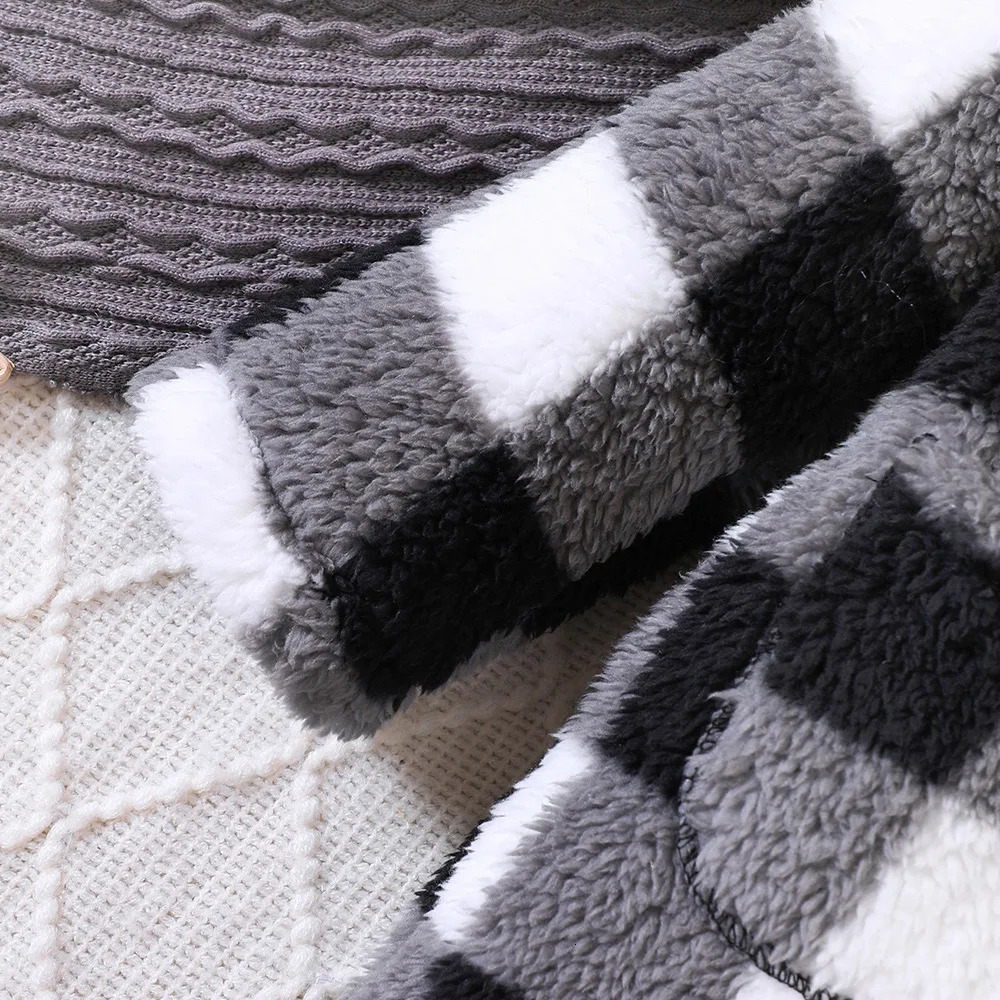 Kids Casual Coat for Girls Clothes Autumn Winter Child Long Sleeve Plaid Fur Thicken Long Outwear Knitwear not Include 241028