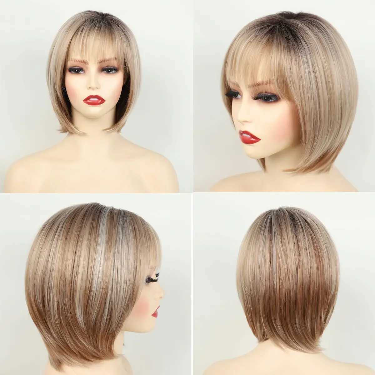 New Arrival Soft and healthy mom wig short blonde bob wig suitable for women Hagen heat-resistant synthetic ombre bob hair cosplay party wig Z241028 - view 6
