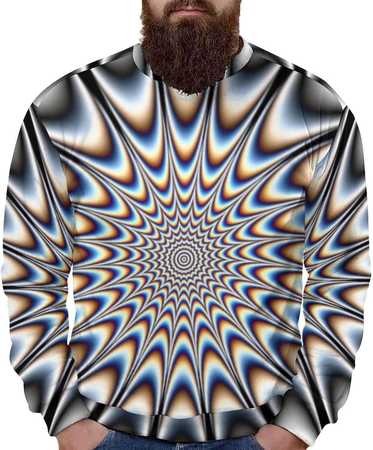 Long Sleeve Shirts for Men sweatshirt Optical Illusion Trippy Sweatshirt Focus Drawing Psychedelic Long Sleeve Pullover for Men's