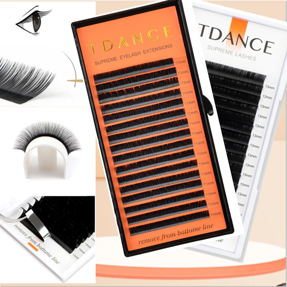 TDANCE Classic Eyelash Extension Korea PBT 16 Row Matte Black Faux Mink Lashes Russian Volume Makeup Eyelashes Individual Lash 241028