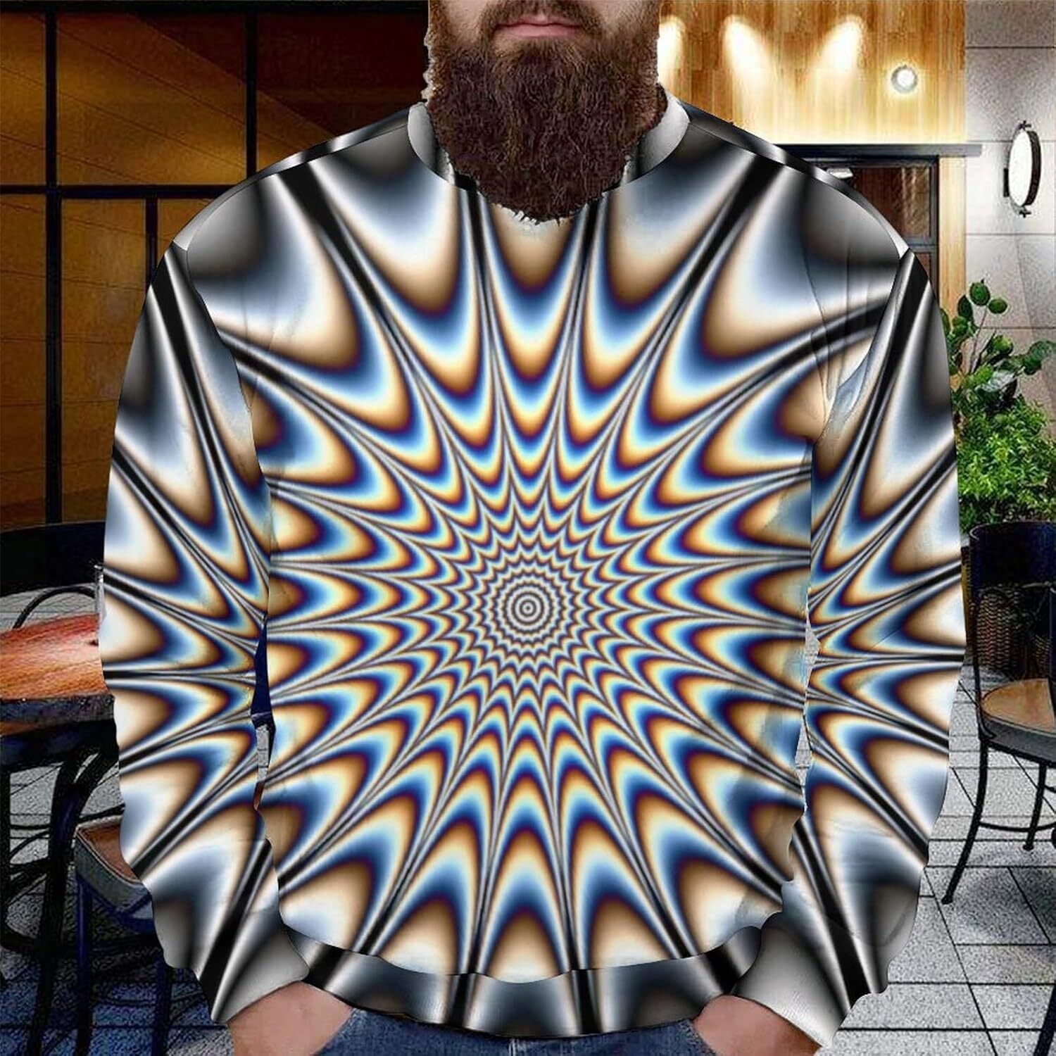 Long Sleeve Shirts for Men sweatshirt Optical Illusion Trippy Sweatshirt Focus Drawing Psychedelic Long Sleeve Pullover for Men's