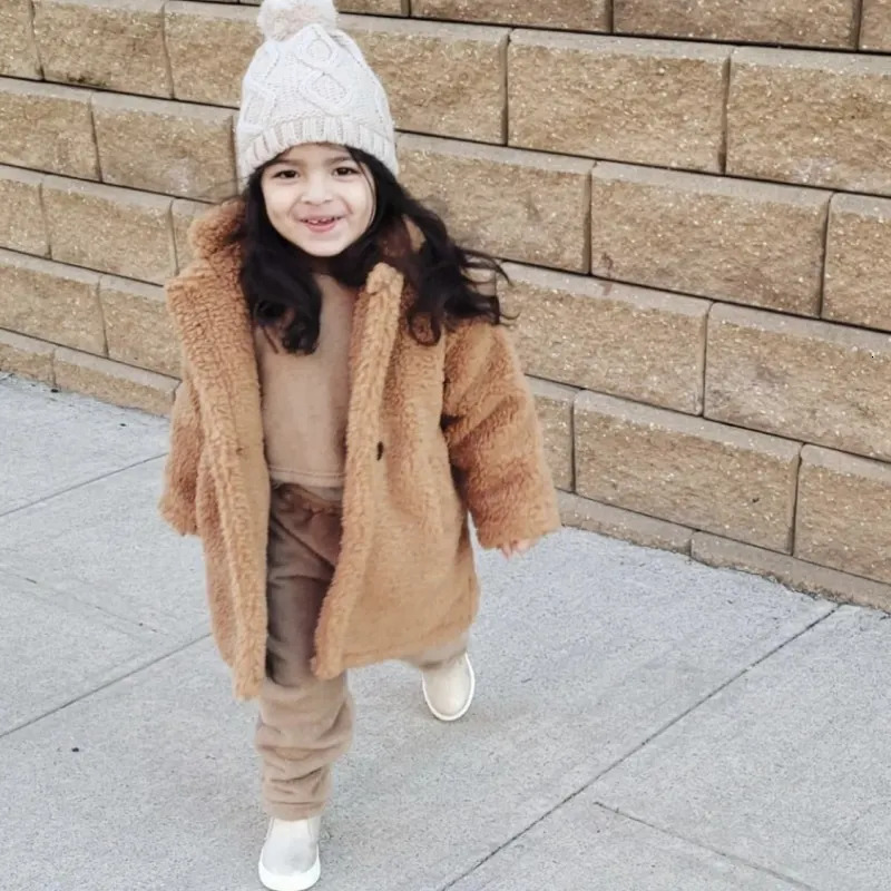 Fashion Baby Girl Boy Winter Jacket Fur Thick Child Warm Sheep Like Coat Long Loose Kid Outwear Clothes High Quality 2-14Y 241028