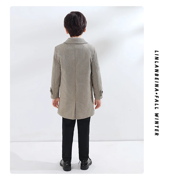 Boys Girls Winter Thick Warm Wool Coat Children Windproof Outdoor Long Jacket Kids Formal Birthday Party Pography Woolen Coat 241028