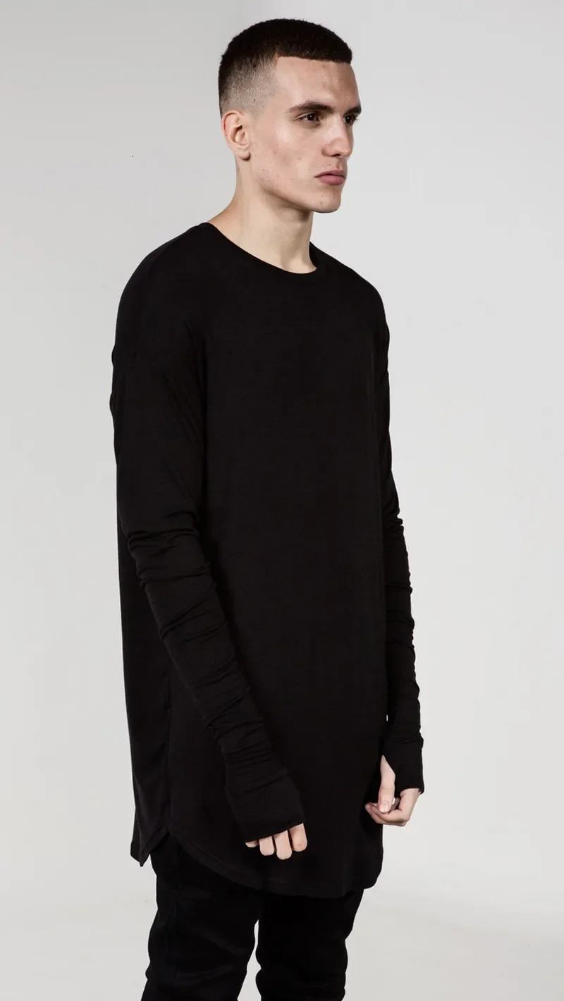 Quality Hip Hop T Shirt Full Mens Long Sleeve TShirt with Thumb Hole Cuffs Tees Shirts Curve Hem Men Street Wear Tops Plus Size 241024