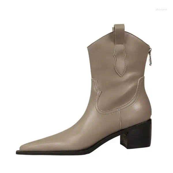 Boots Woman Flat Autumn Shoes Zipper Boots-Women Winter Footwear Low Rubber Fashion 2024 Pointy Ladies Med