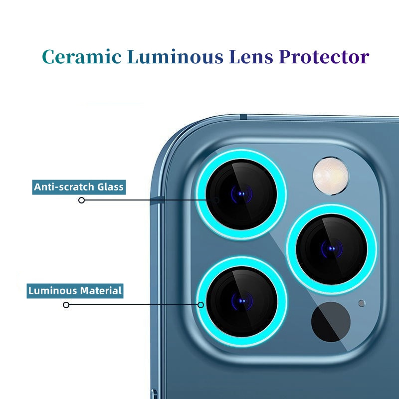 Noctilucent Camera Lens Protection For iPhone 16 15 14 13 12 11 Pro Max Plus Colorful Luminous Ceramic Tempered Glass Lens Screen Protector With Retai