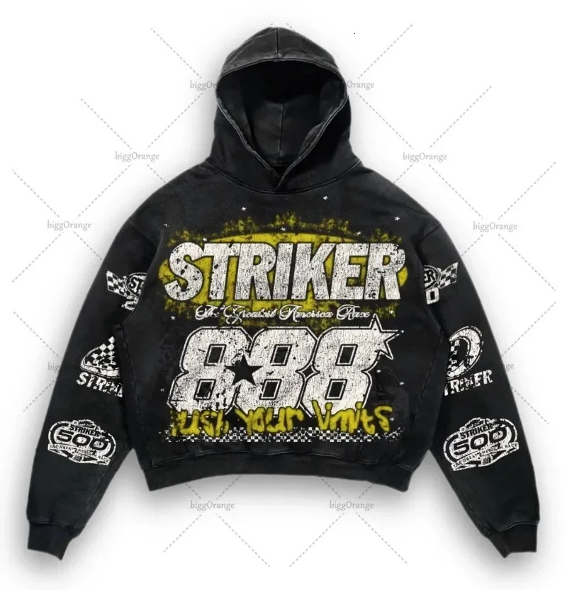 Black letter 888 printed pullover hoodie American retro street style for men and women fashion trendy loose hiphop sweatshirt 241028