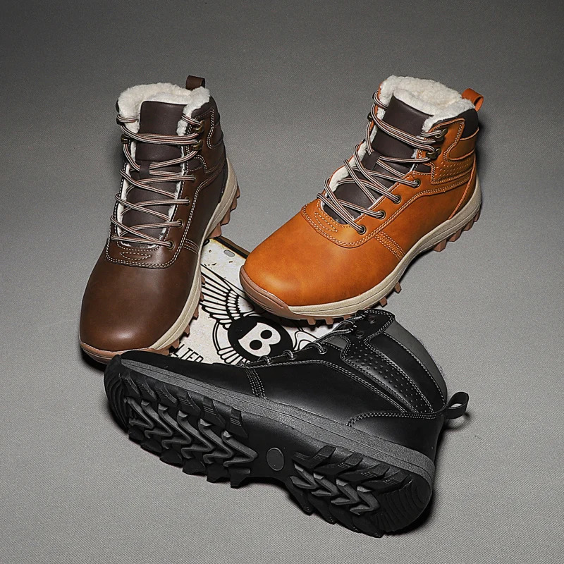 Winter Men Martin Boots Plush Warm Snow Waterproof Outdoor Short Leather Ankle Shoes Big Size 3848 241028