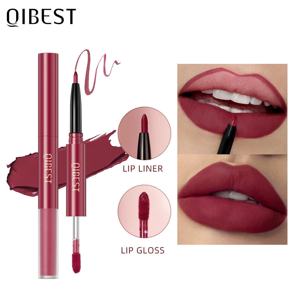 6 Colors Double-end Lip Gloss Waterproof Lipstick Pencil Long Lasting Sexy Red Lipgloss Beauty Matte Lip Liner Pen Lips Makeup 241028