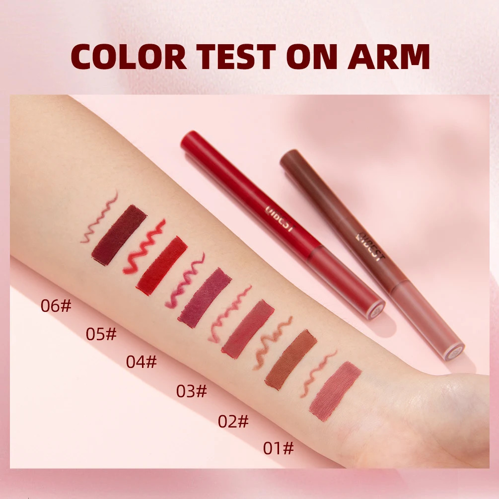 6 Colors Double-end Lip Gloss Waterproof Lipstick Pencil Long Lasting Sexy Red Lipgloss Beauty Matte Lip Liner Pen Lips Makeup 241028