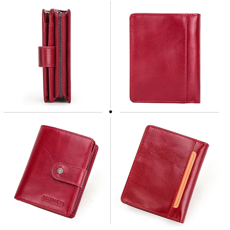 Women's RFID Genuine Leather Compact Coin Zipper Wallet, Red 241028 New Free Delivery Designer Bag