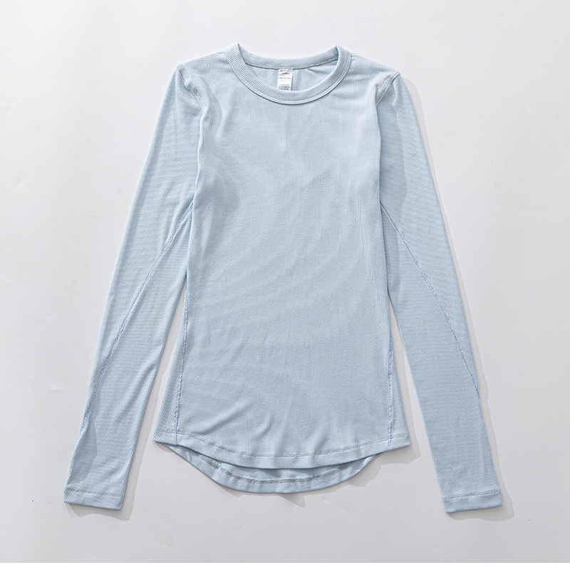 2025--Womens Yoga Hold Tight Shirts Long Sleeve Shirt Solid Color Sports Fitness Women Round Neck Top Jogging Sportswear Breathable