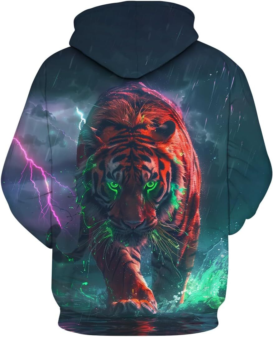 Hoodie for Mens Womens Novelty Cool Tiger Hoodie Funny Animal Graphic Sweatshirts Graphic Hoodies sweatshirt Fashion and leisure
