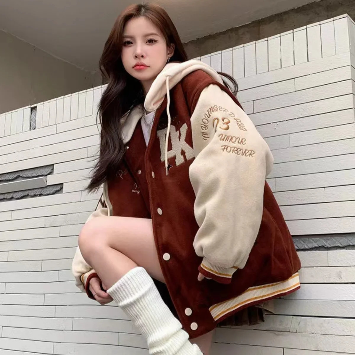 American style OK letter retro baseball uniform jacket for men and women Ted couple European and American style hooded jacket 241028