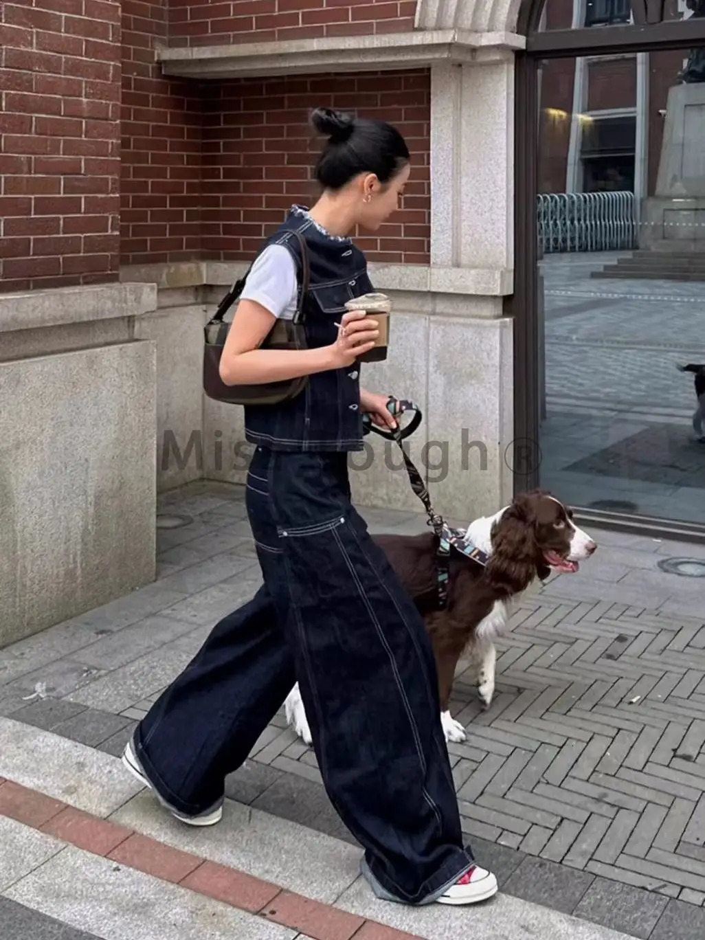 2000S Aesthetic Vintage Blue Denim 2 Piece Set Women Y2k Vest Slim Short Tops Casual Wide Leg Pants Female Chic Clothing 241028