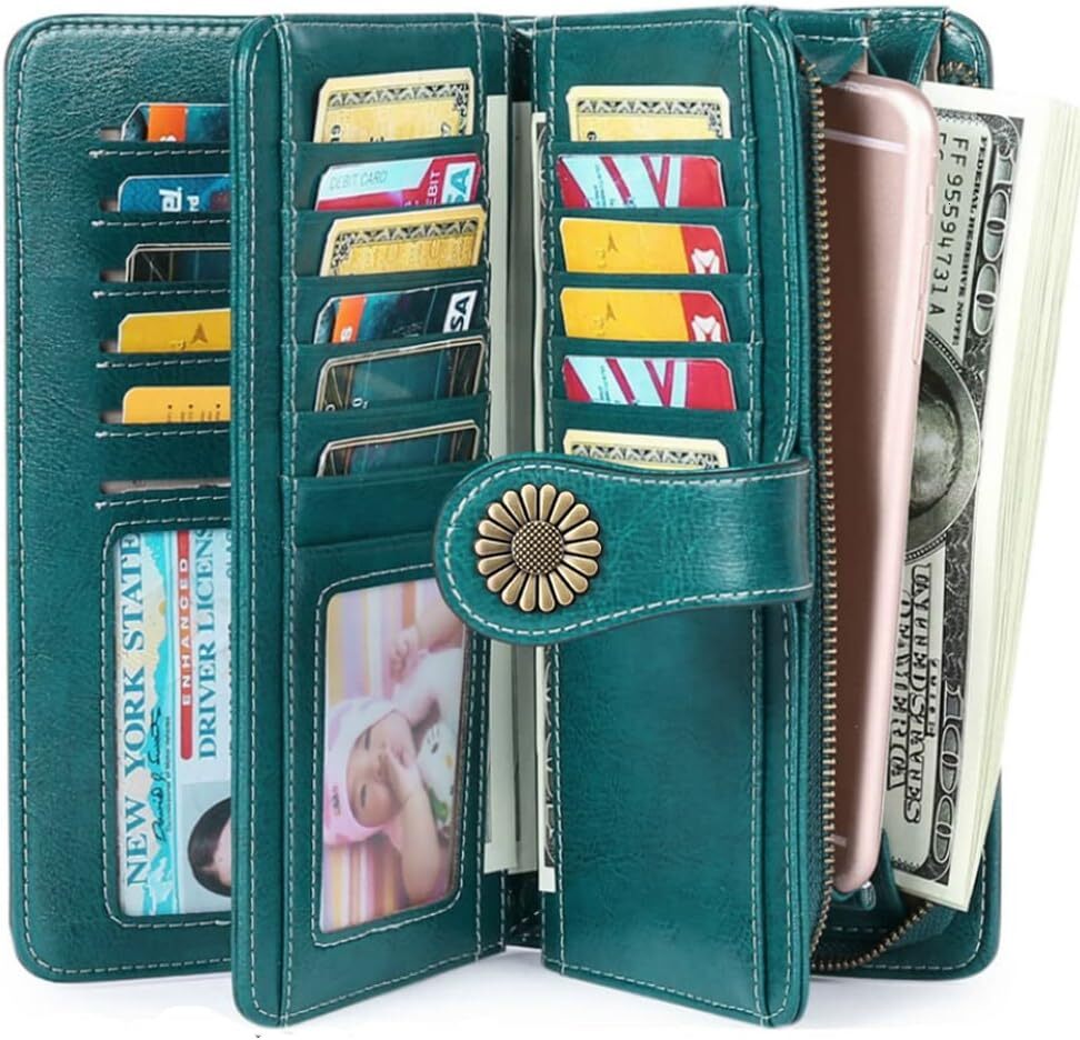 Ladies' wallet, genuine leather, credit card with RFID shielding, large capacity wristband