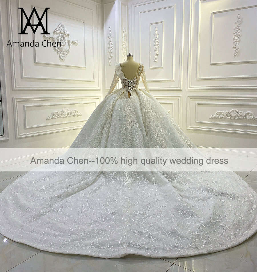 New Design Long Sleeve Lace Appliqued See Through Wedding Dress
