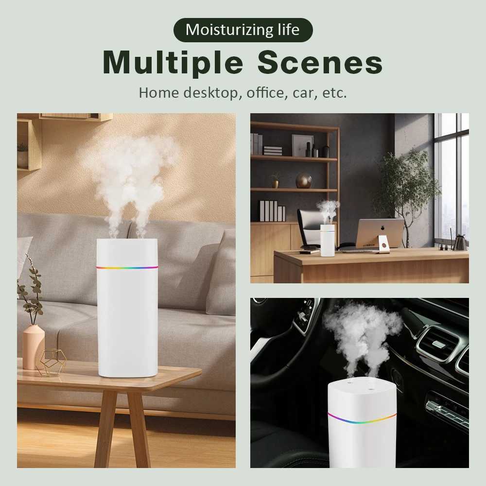 600ML creative dual nozzle humidifier desktop He Bedro car wasteland treatment silent air humidifier USB 7 color ambient light Y241104