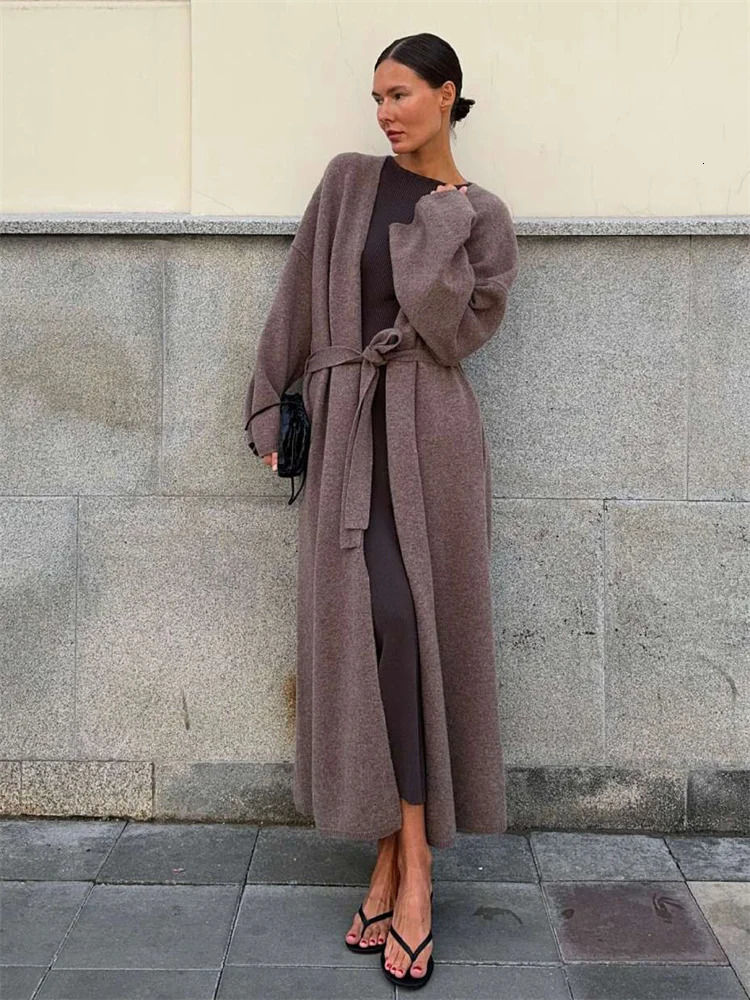 Tossy Winter Oversized Sweater Cardigan Female Loose Lace-Up Knit Long Sleeve High Waist Outwear Streetwear Women Knitwear Coat