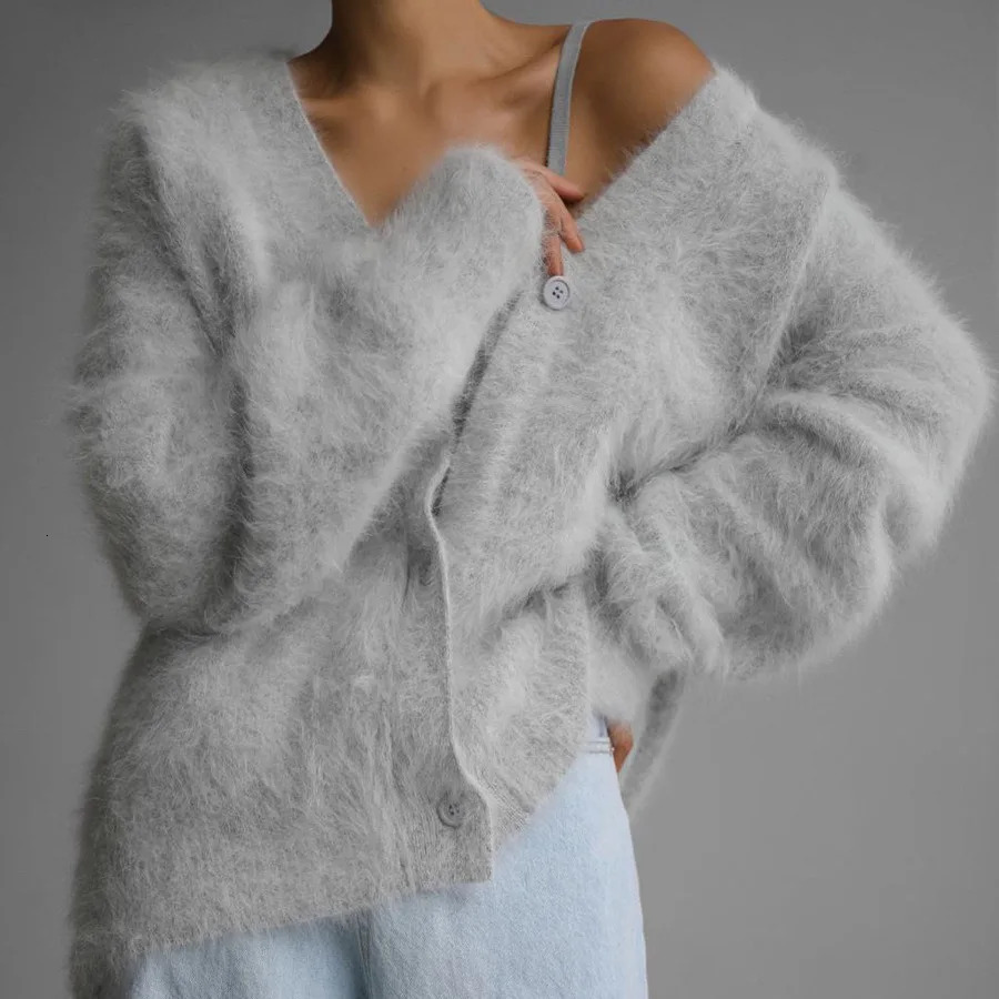 Sexy Cardigans Women Korean Fashion Vintage Knit Loose Sweaters Women Black Long Sleeve Top Knitted Button Up Pink Top Mohair 241028