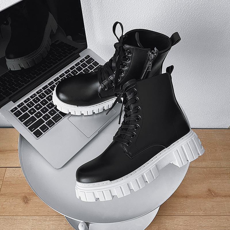 2024 New Martin Boots Men's Side Zipper Leather High Top Boots Autumn/Winter Men's Shoes