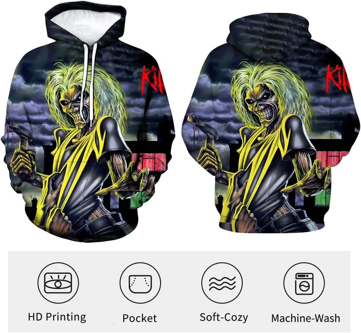 Hoodie for Mens Womens Funny Skull Sweatshirt Novelty Band Theme Hoodie Graphic Hoodies sweatshirt Fashion trend cool Pullover Long Sleeve