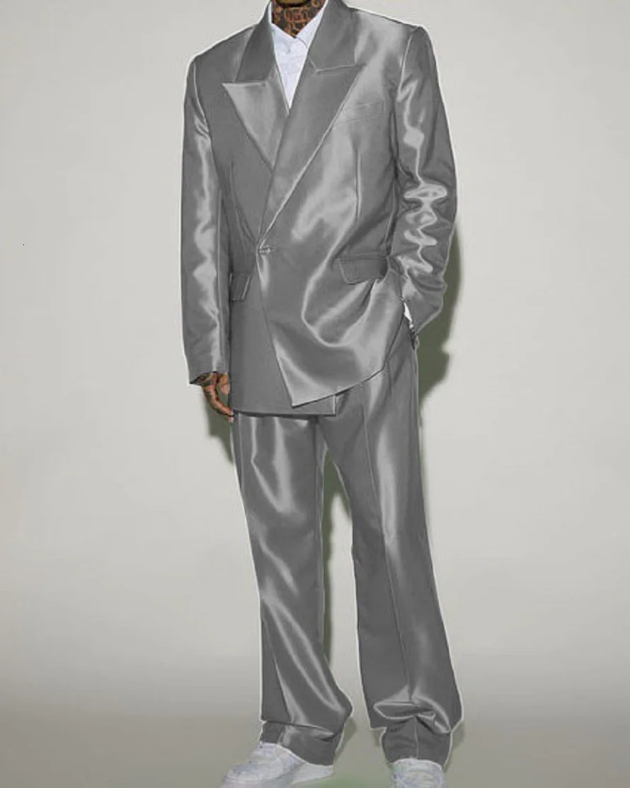 Mens satin double layered two-piece elegant mens wedding fashion set ball dress 2024 full set mens formal set 241028