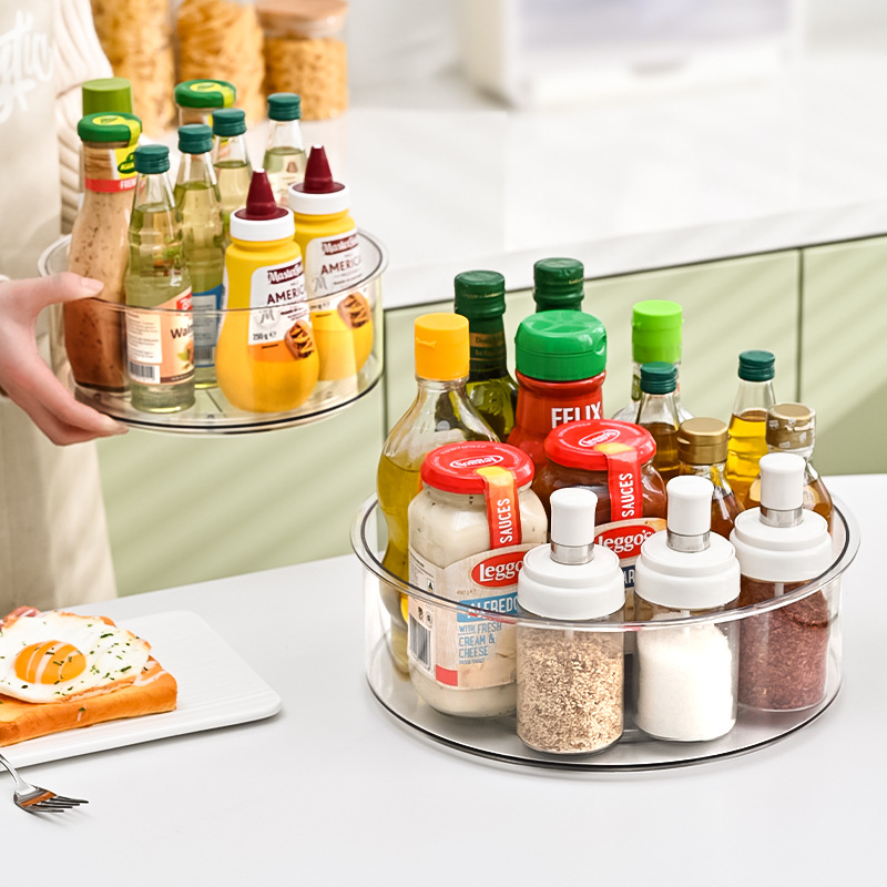 Home kitchen PET transparent multifunctional rotating shelf 360 ° spices rotating desktop storage fruit plate