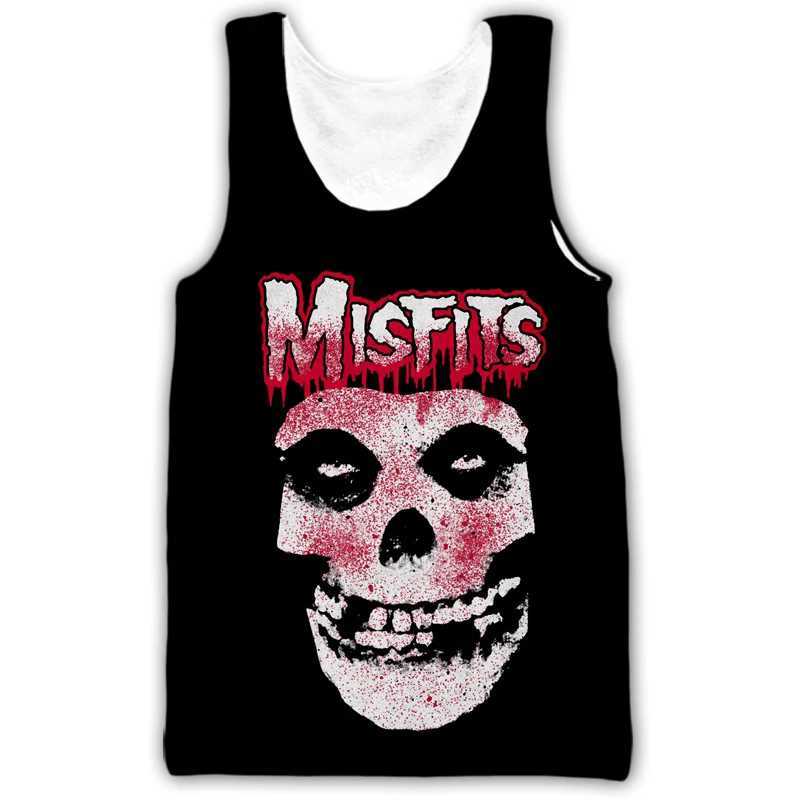 New Misfits Rock Band Tank Tops Skull 3D Print Strtwear Mens Oversized Slveless Tank Top Bodybuilding Gym Vest Man ClothingC241029