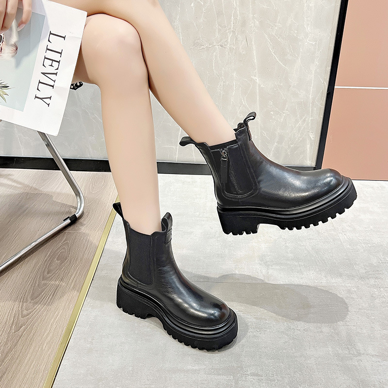 New head layer cowhide Martin boots female mona England style mid-calf thick bottom Chelsea boots cigarette boots