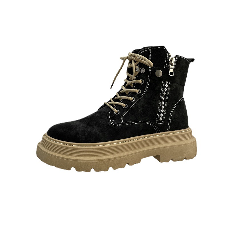 2024 new men's shoes Martin boots black leather high top British style trendy motorcycle boots shoes