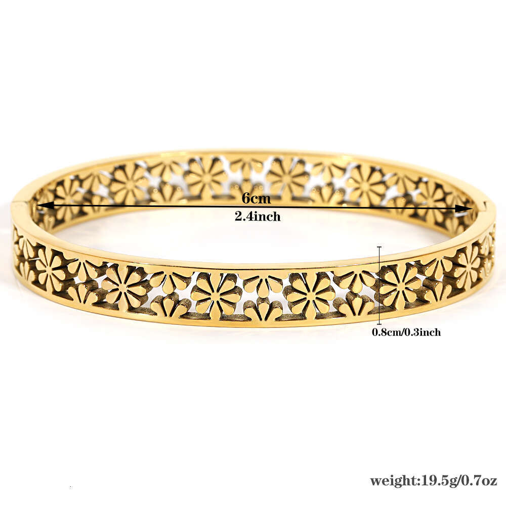 Greatera Stainless Steel Hollow Daisy wer Cuff Bracelet Bangles for Women Gold Plated ral Bracelets Waterproof Jewelry