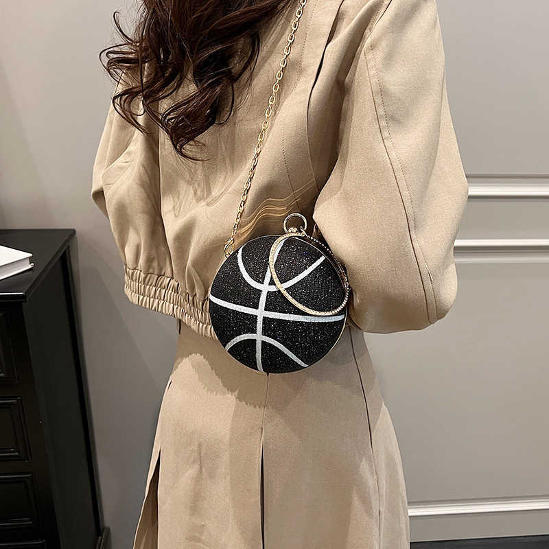 CMM Personalized Basketball Bag New Fashion Water Diamond Western Womens Handheld Single Shoulder Chain Small Round Bag