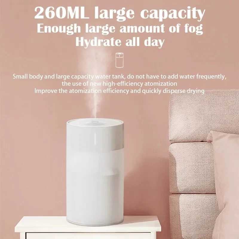 Portable Mini USB Ara Air Humidifier Trasonic Colorf Cup Bedro He Car Plants Enhancer Humicador 260ML Y241104