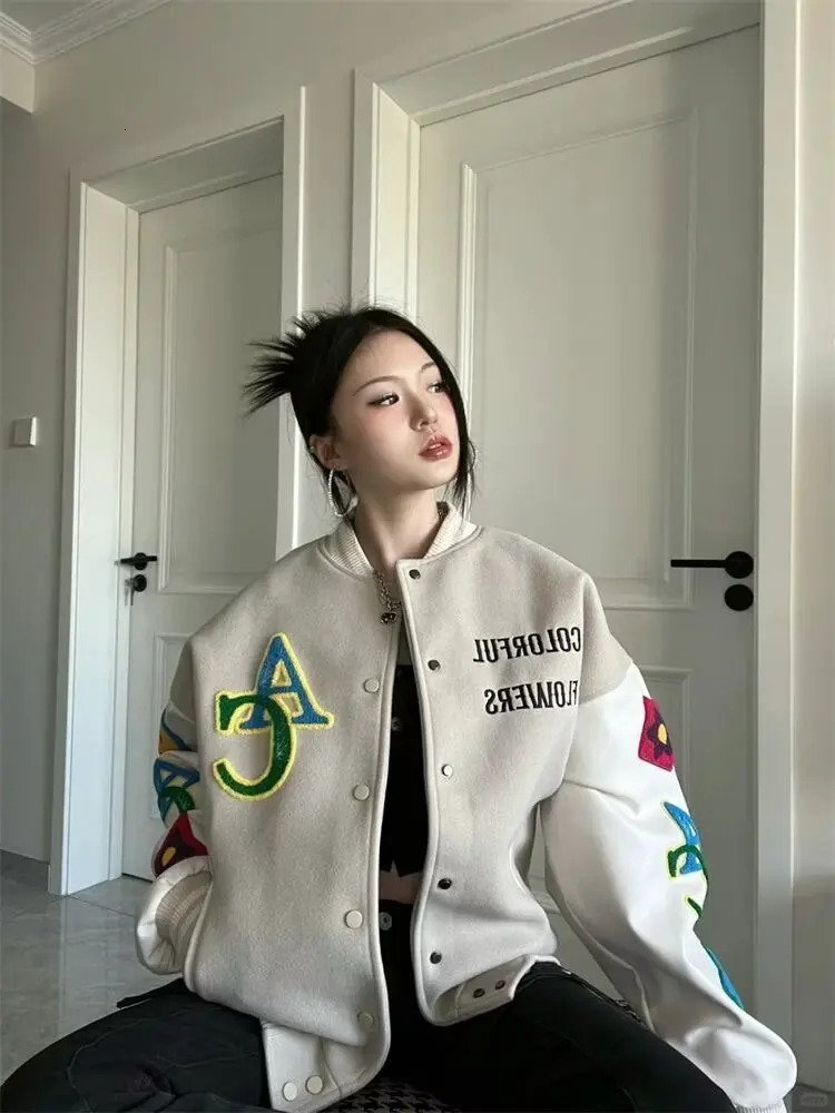 Retro American Embroidered Baseball Uniform Autumn/Winter Korean Edition Loose Womens Jacket Sweet Coat Womens 241029