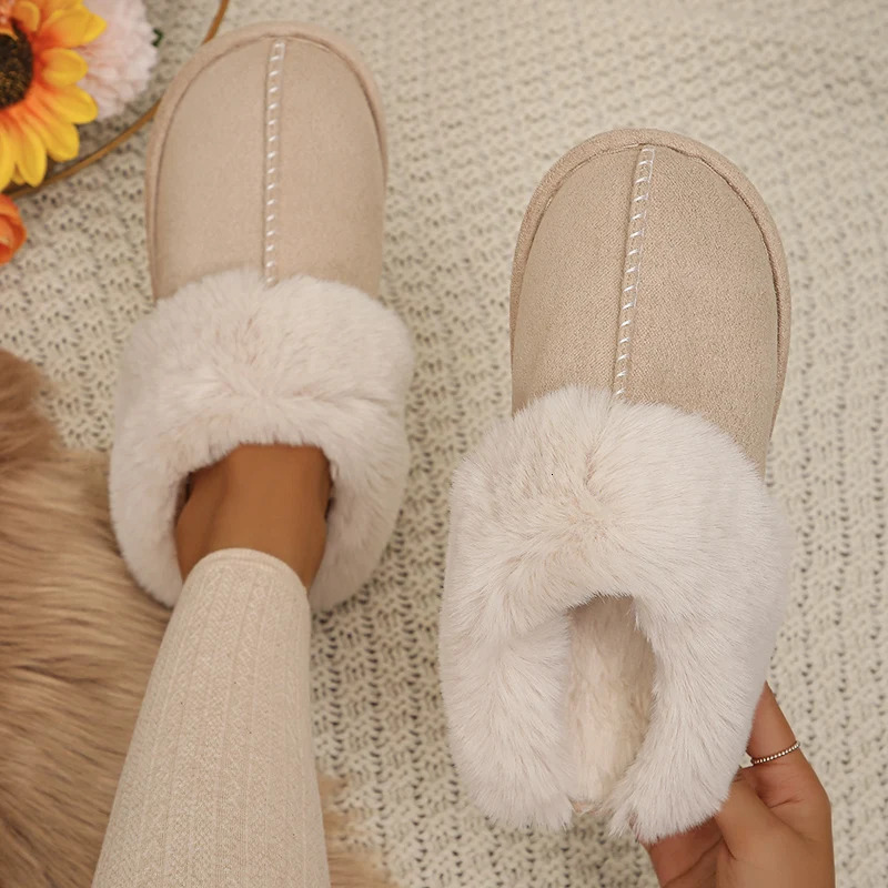 Closed Toe Warm Cotton Slippers Women Faux Fur Thicken Plush Winter Home Shoes Woman Lightweight Casual Indoor Slides Female 241028