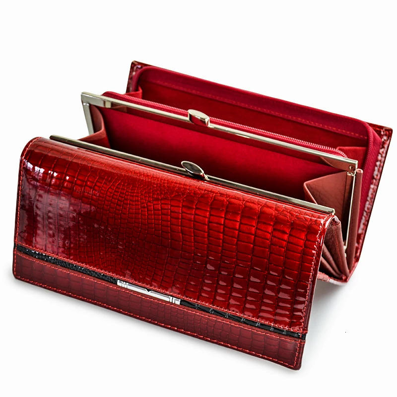 Womens genuine leather wallet pattern womens long wallet genuine leather wallet with coin clip clutch 241028