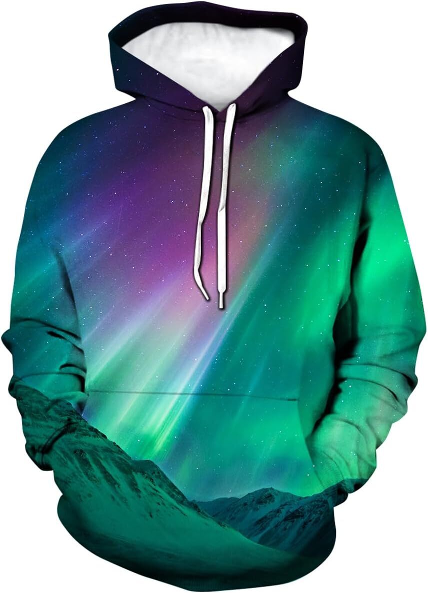 Hoodie for Mens Womens Colorful Aurora Borealis Sweatshirt Novelty Starry Night Graphic Theme Hoodie Graphic Hoodies sweatshirt Fashion and leisure