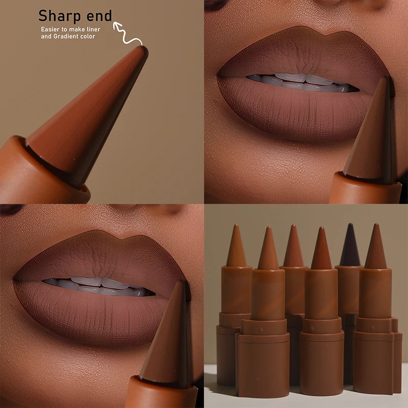 Pointed Head Lip Liner Pencil Plumping Lip Stain Dark Caramel Creamy Lip Contour Waterproof Natural Nude Brown Lipstick Combo 241028
