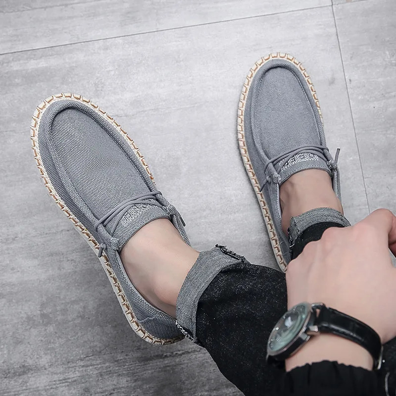 Men Plus Size Casual Denim Canvas Shoes Flat Vulcanize Shoes Fashion British er Breathable Light Men Sneakers Loafers 241028