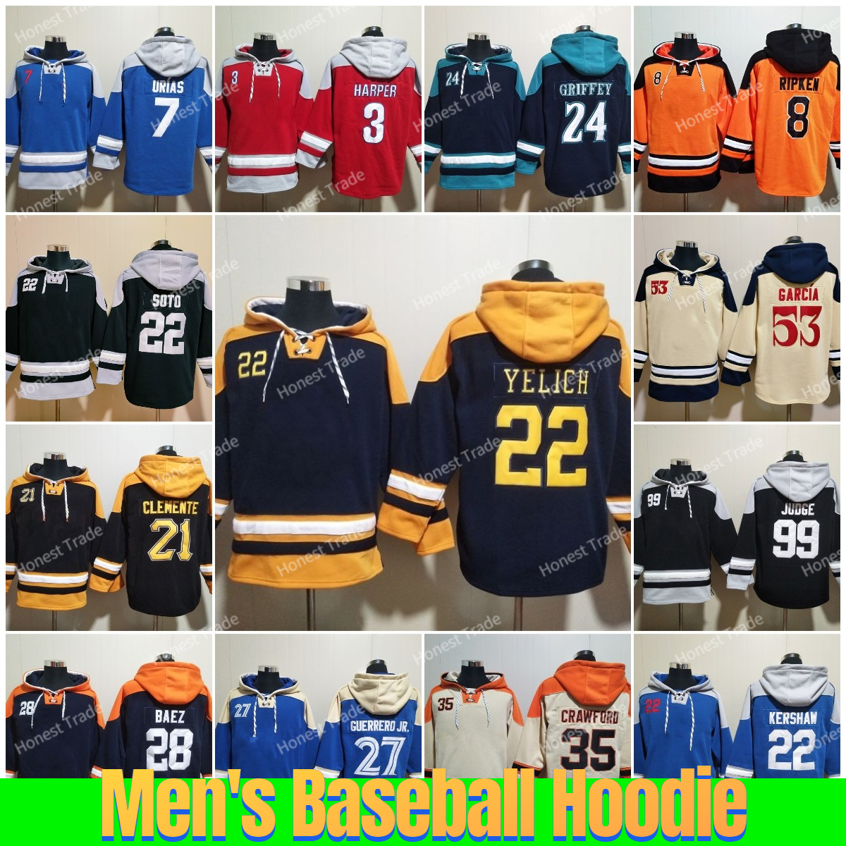 Men Baseball Hoodie 53 Adolis Garcia Seager Gwynn Rodriguez Posey Tatis Jr. Harper Aaron Judge Yelich Ripken deGrom Guerrero Jr. Cole Baseball Sweatshirt