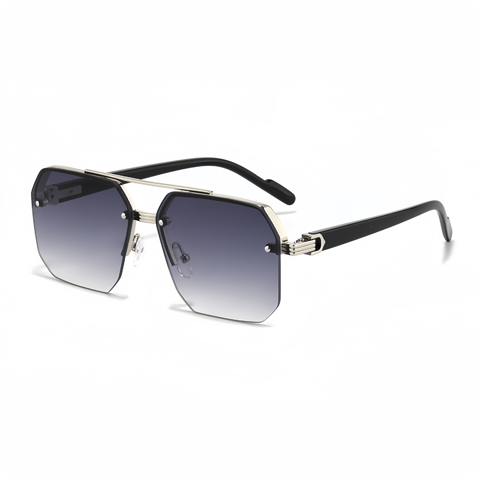 2408 New sunglasses for male drivers, with a big face and slim appearance. Advanced UV resistant half frame sunglasses with a square frame
